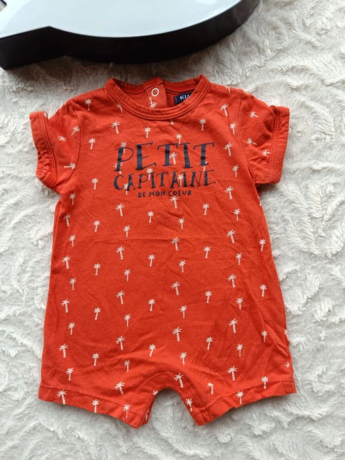 Combinaison combi short barboteuse Garçon 1 mois Petit capitaine palmier Kiabi 100% coton - photo numéro 2