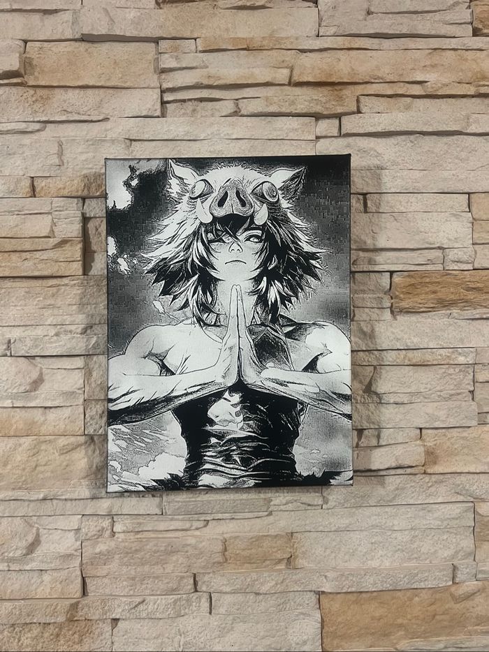 Tableau Inosuke en posture méditative – Demon Slayer toile 30x40 cm - photo numéro 2