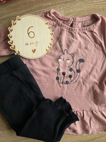 Ensemble tee-shirt manches longues chat legging noir