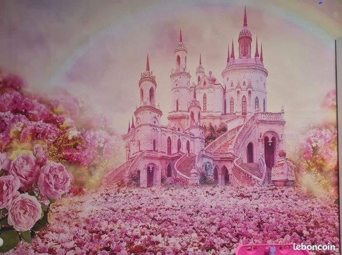 Toile de Fond Château Rose Princesse Royale Château Cerisier Fleur Rose Arc-en-Ciel Photographie Fond Douces Filles Princesse Anniversaire Fête Décorations Bannière Photo Booth Props