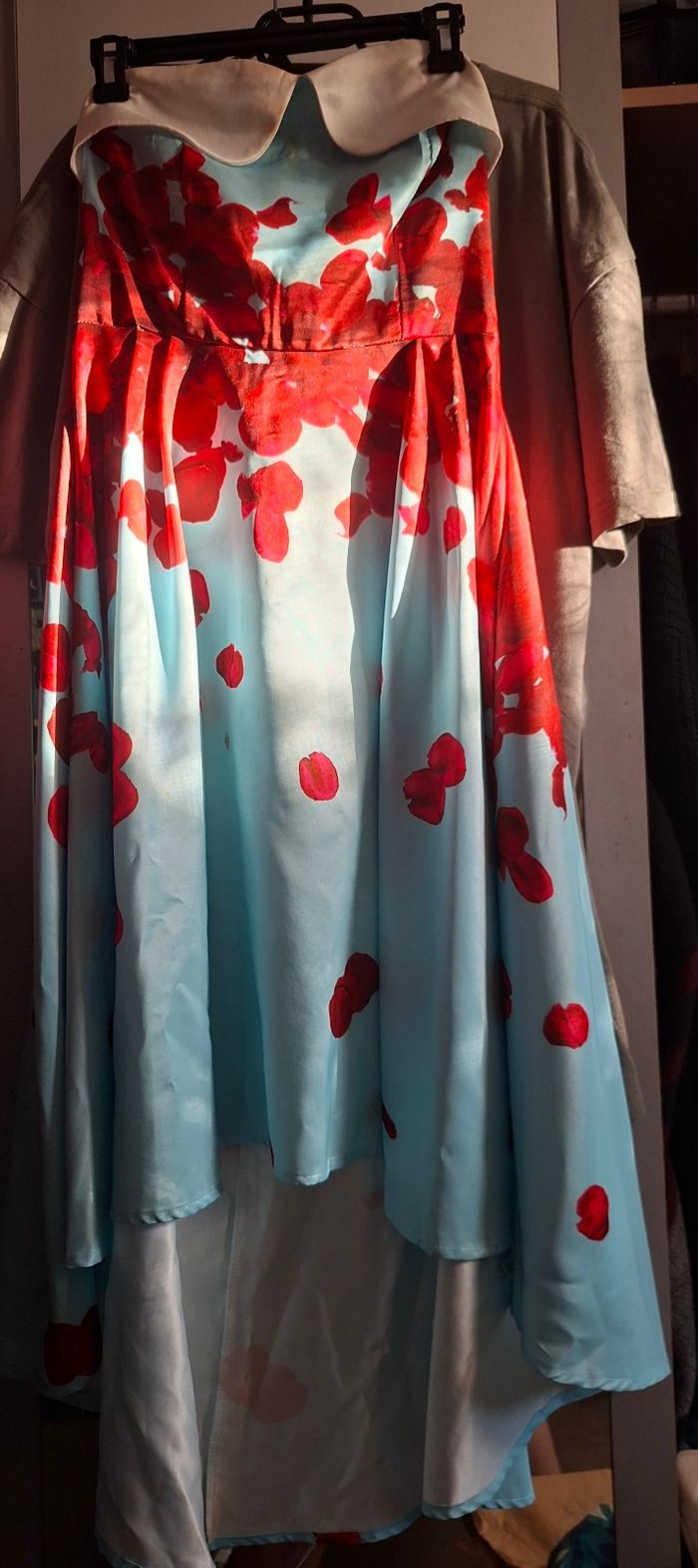Robe bustier bleue avec pétales rouges