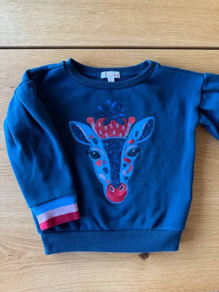 Sweat ML bleu marine avec girafe et sequins - Taille 4 Ans - photo numéro 2