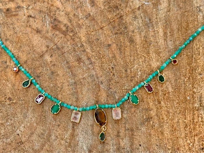 Collier habaha oaris Paris perles malachites pierres naturelles acier inoxydable or - photo numéro 2