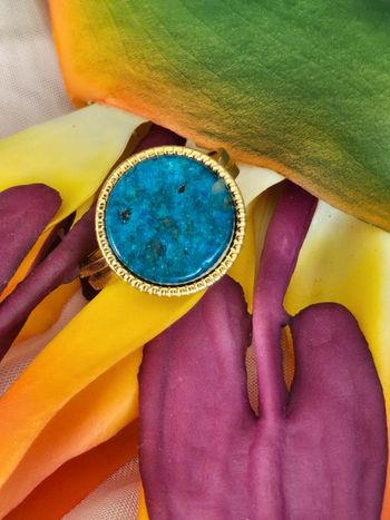 Bague ajustable avec sa pierre turquoise en acier inoxydable