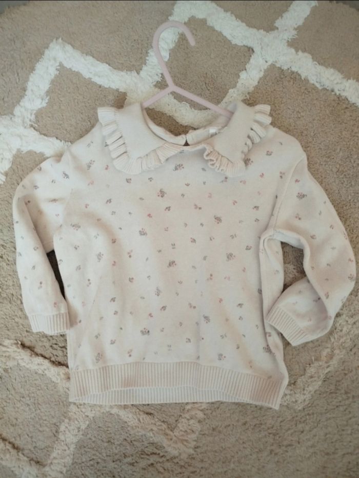 Pull beige fleuri Bb fille avec col Orchestra 36 mois