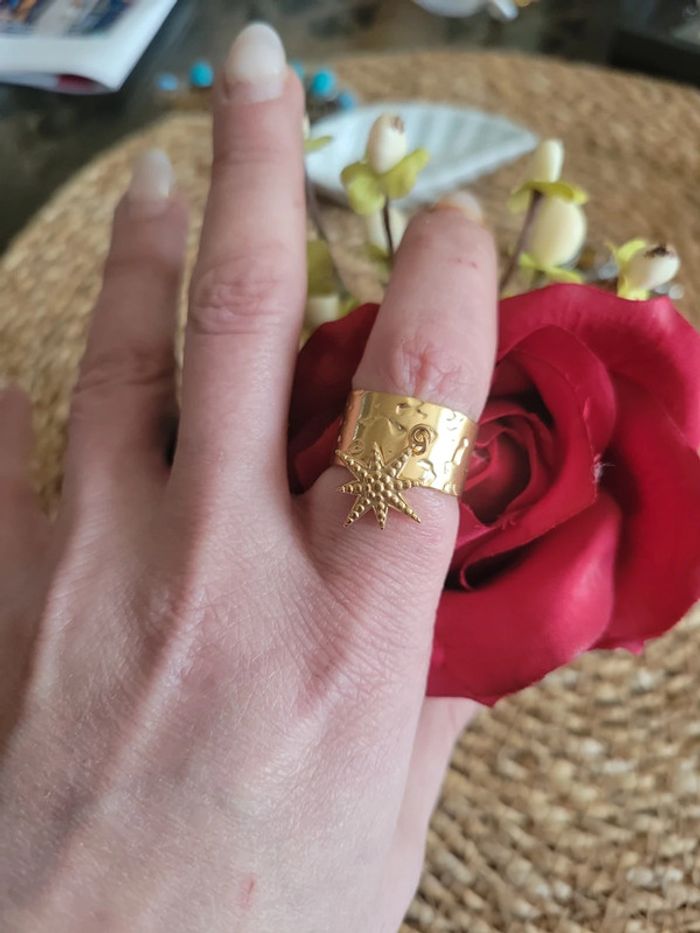 Bague acier gold inoxydable et soleil - photo numéro 2
