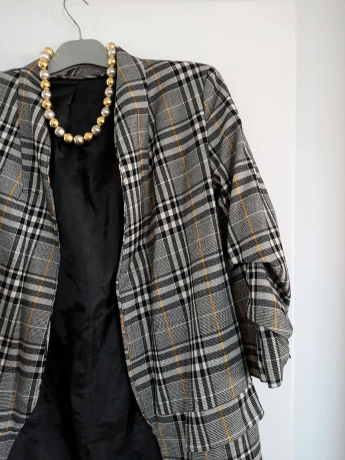 Veste blazer a carreaux manches 3 quarts - photo numéro 2