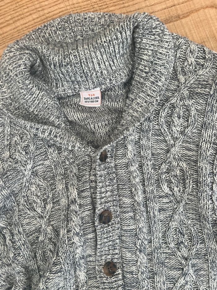 Gros gilet épais tape à l’œil laine torsadé gris 12 ans - photo numéro 2