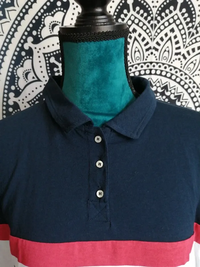 Polo bleu blanc rouge à message / terranova / (M) - photo numéro 3