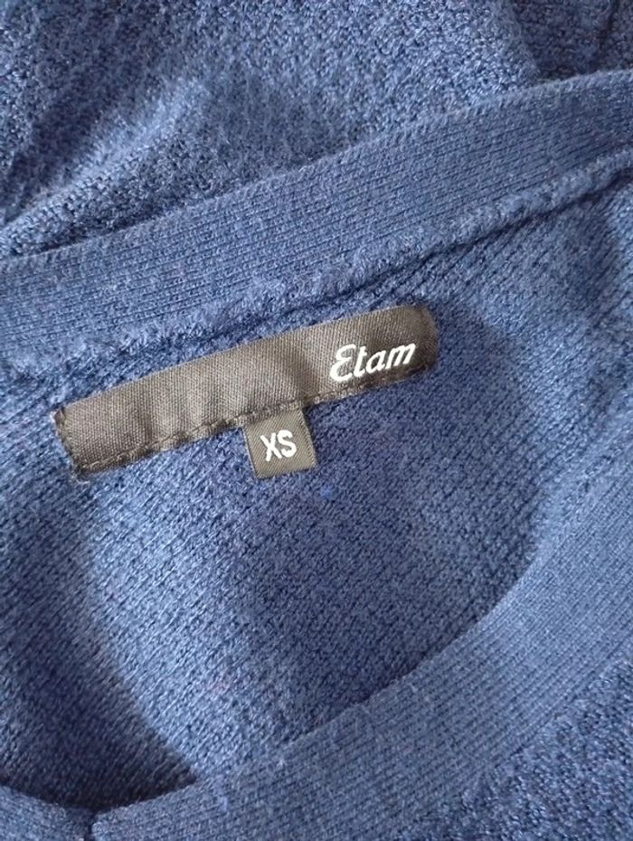 Etam - pull fin col V - bleu - taille XS - photo numéro 3