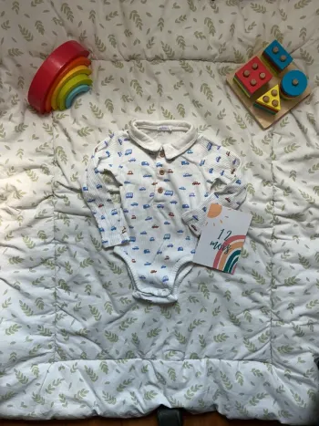 body polo manches longues blanc motifs voitures 12 mois bout'chou