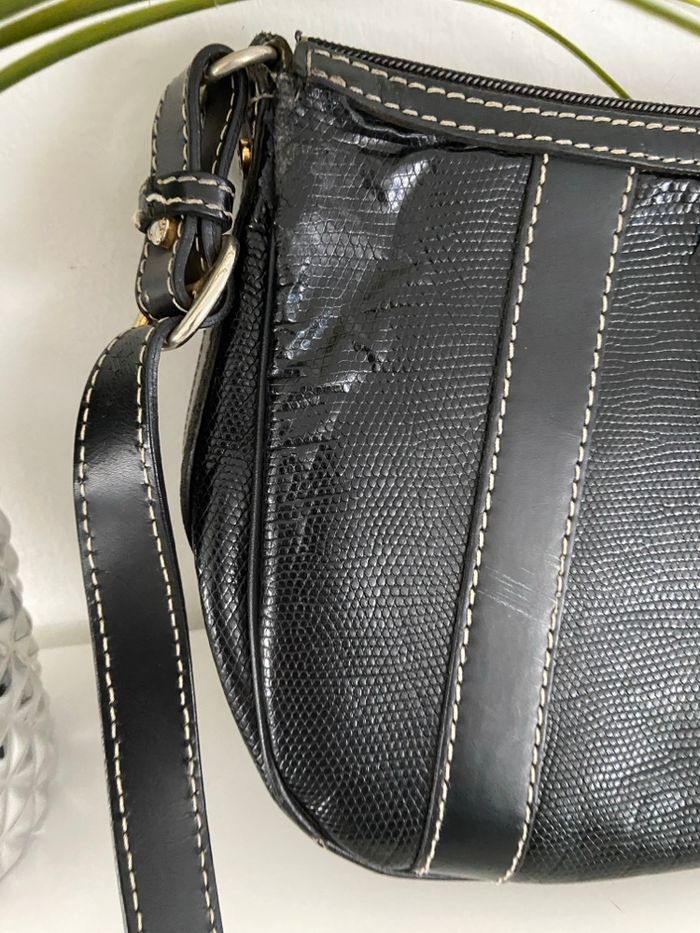 Sac à Main Vintage LANCEL Paris - Cuir Noir Aspect Lézard - Années 90/2000 - photo numéro 3