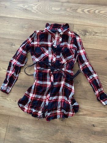 Chemise longue robe à carreaux bleu blanc rouge Ts
