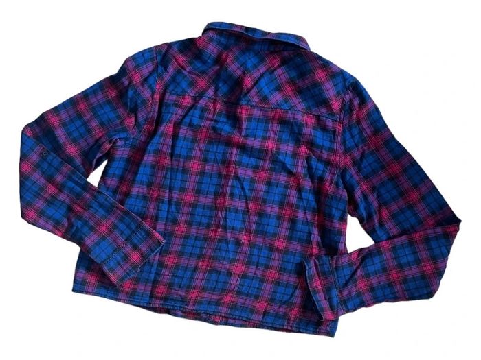 Chemise crop à carreaux rouge et bleu taille - photo numéro 2