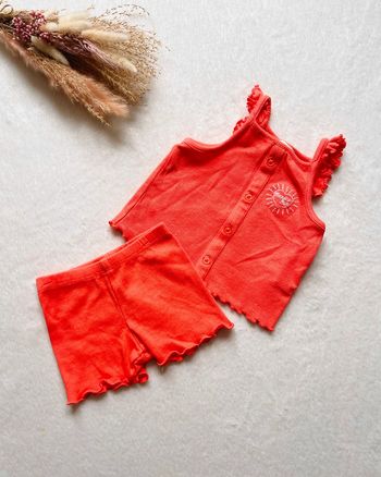 Ensemble haut à bretelle + short 9 mois corail - Tape à l'œil