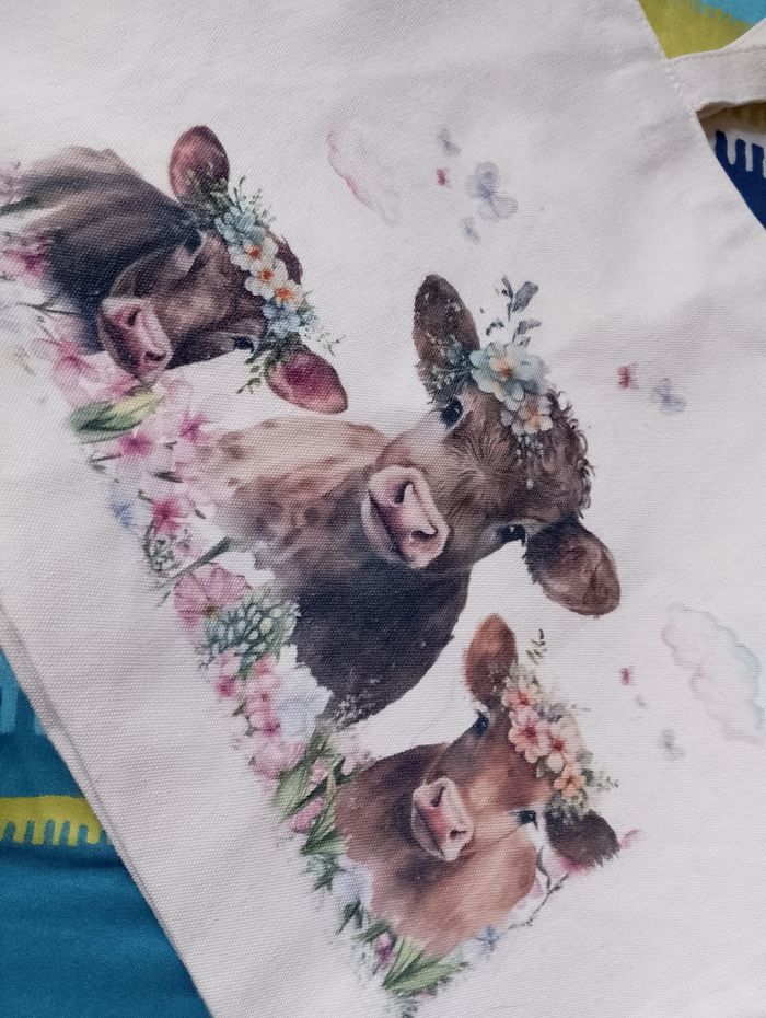 Sac de course motifs vaches fleuries neuve - photo numéro 5