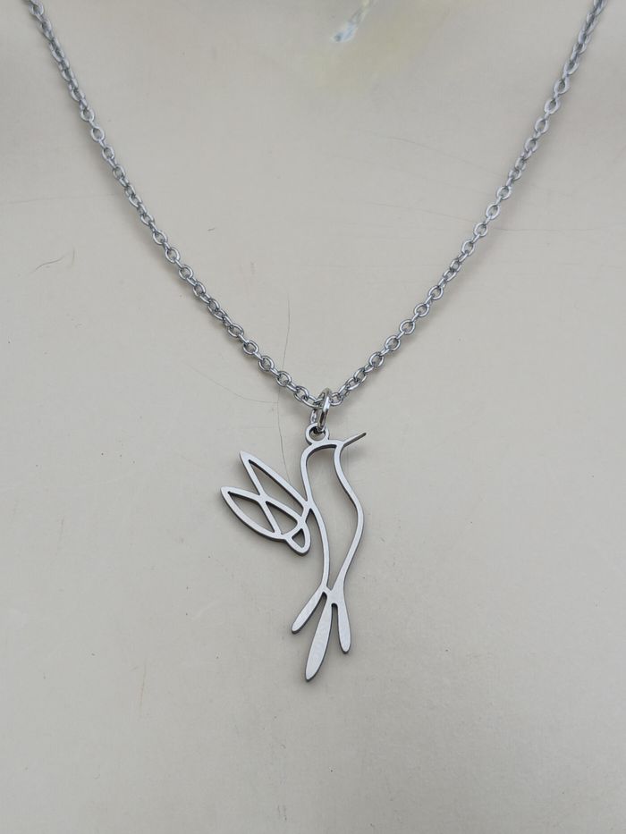 Collier en acier inoxydable argenté colibri