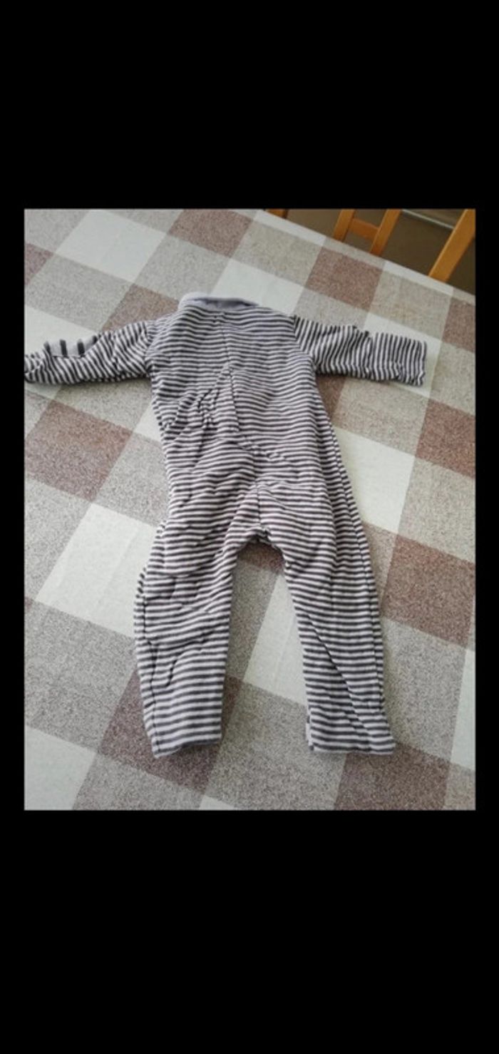 Combinaison 12 mois Epaisse et doublée à pressions rayée marron/bleu terre de marin - photo numéro 4