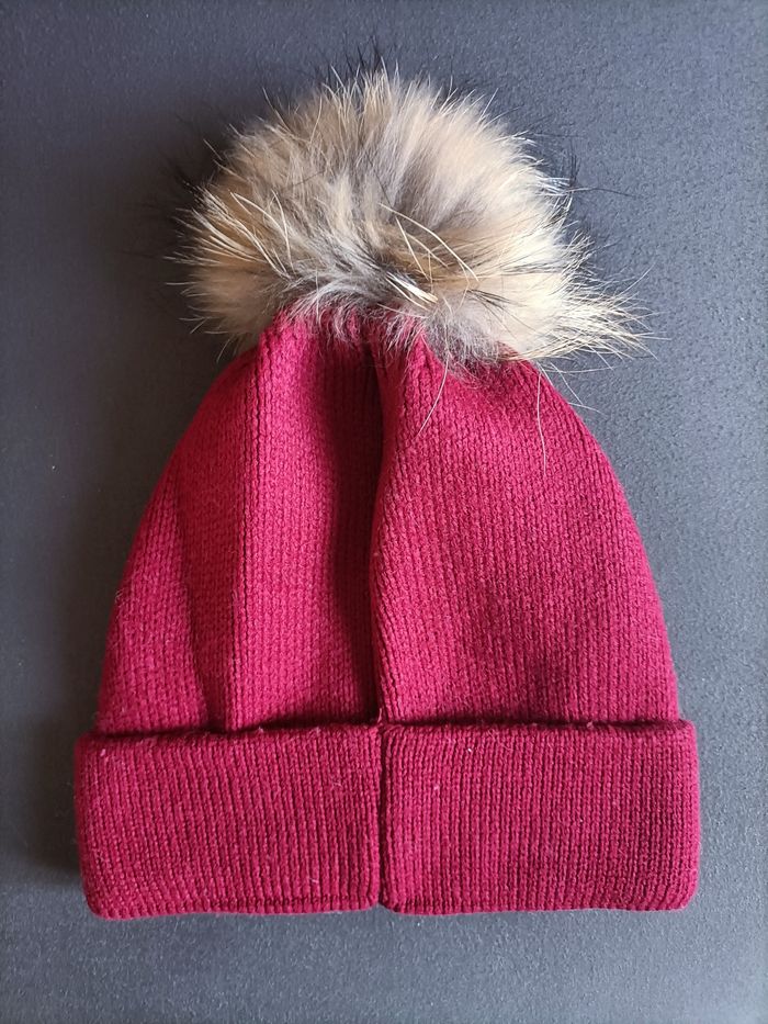 Lot Bonnet Pompon amovible + écharpe tour de cou Bordeaux - photo numéro 2