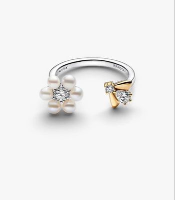 Bague Ouverte Bridgerton Fleur en Perles de Culture d’Eau Douce Traitées et Abeille