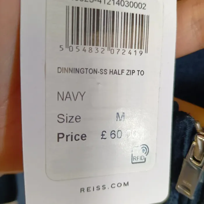 T-shirt zippé bleu marine en maille éponge Reiss Taille M Style casual chic A762 - photo numéro 6