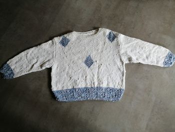 Pull coton bleu et blanc fait main