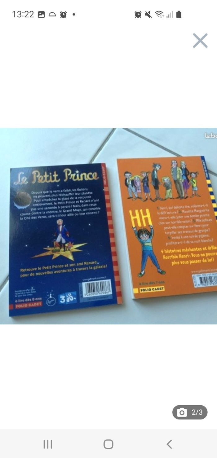 2 livres Folio Cadet (Petit Prince -Horrible Henri) - photo numéro 2