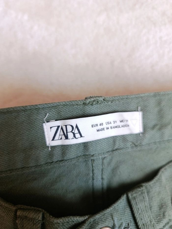 Jean Zara kaki taille haute 40 neuf 4 boutons 100% coton - photo numéro 7