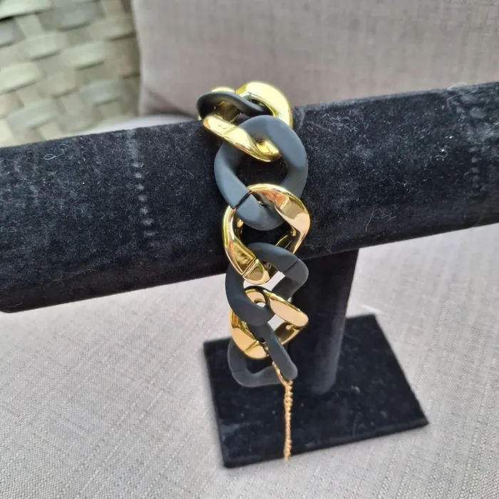 Bracelet grosse maille noire et or