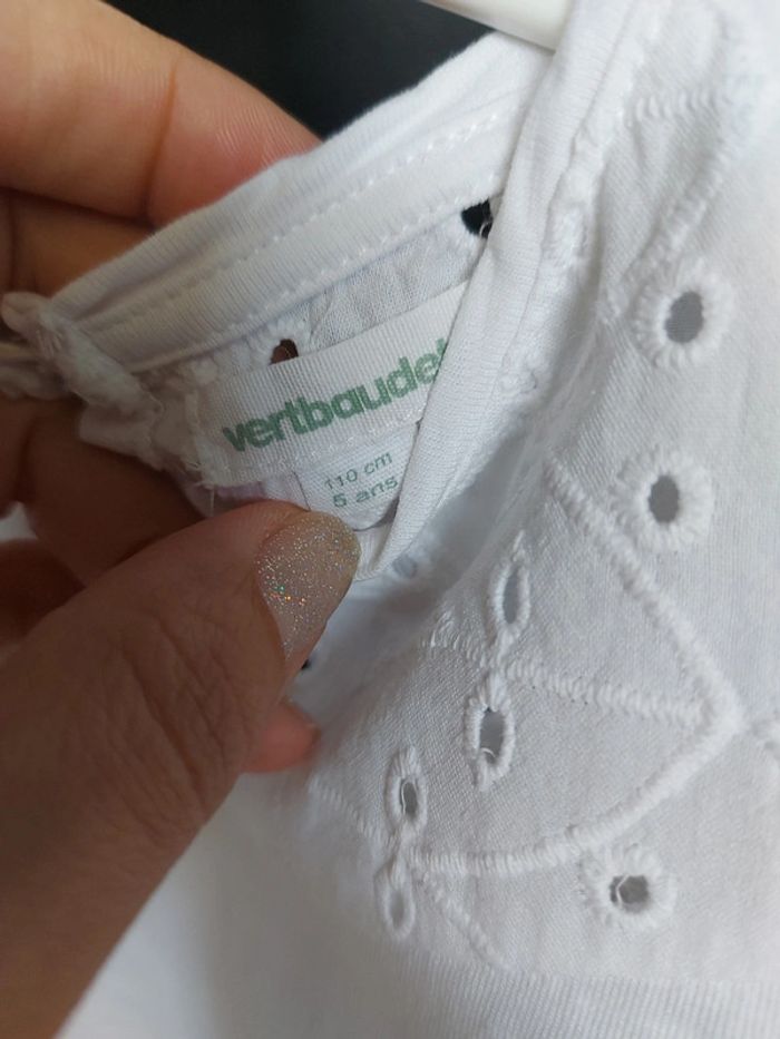 Tee-shirt avec broderie anglaise blanc Vertbaudet - photo numéro 7