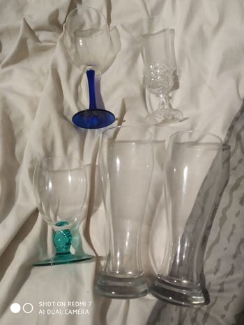 Lot de 5 verres de table variés : Bière, Vin et Champagne