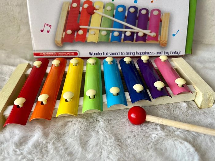 Xylophone en bois avec lames en métal avec 1 maillet - photo numéro 2