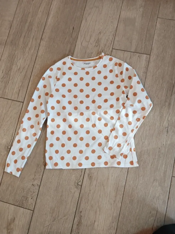 T-shirt manches longues 10 ans blanc à pois doré