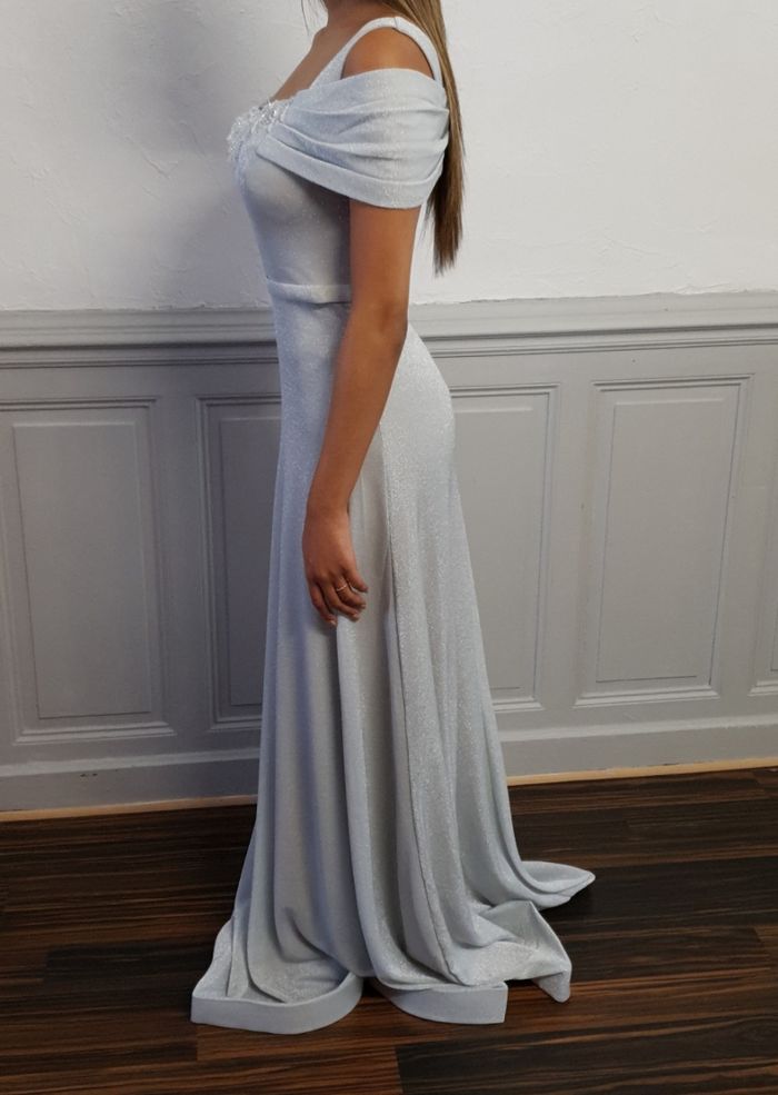 robe de soirée longue manche tombante grise pailletée Taille 40 L - photo numéro 2