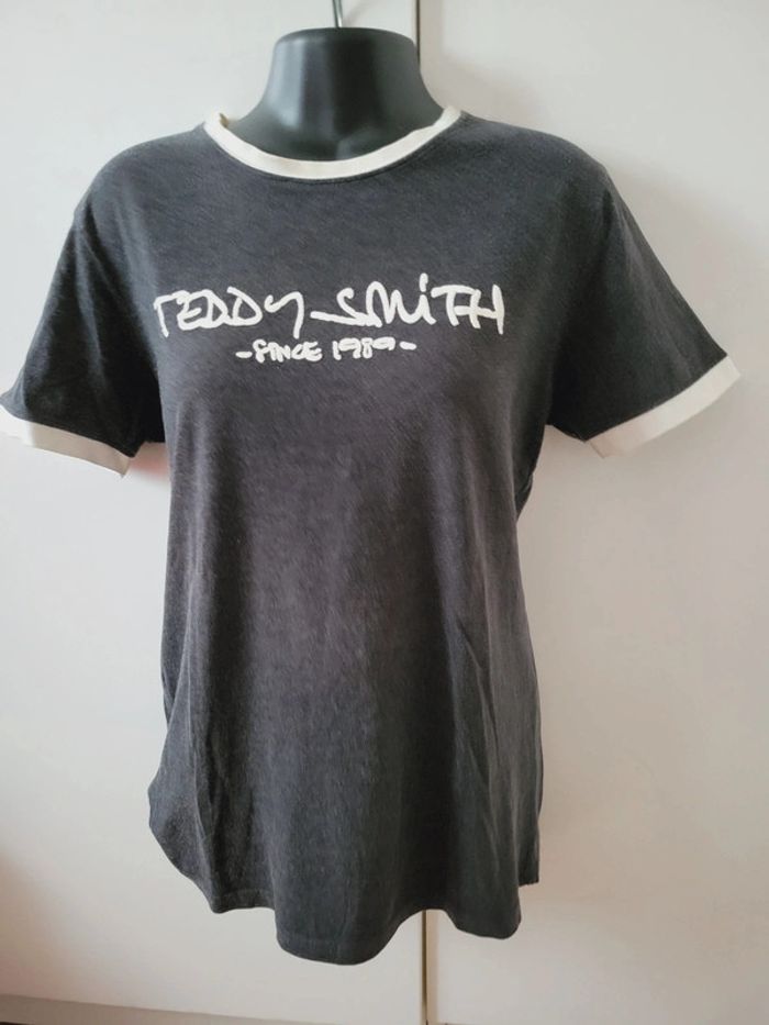 Haut Top tee shirt Teddy Smith taille S 36 gris blanc en 100% coton