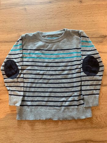 Pull gris rayé bleu garçon 4 ans