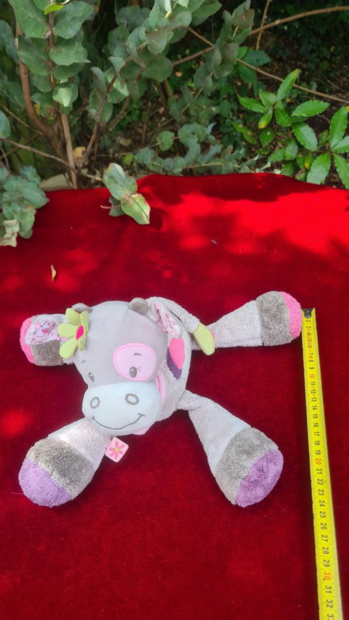 Doudou vache Nattou grise et rose avec cocard rose a l'œil - photo numéro 6