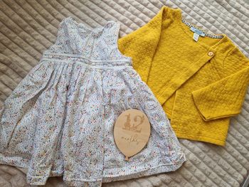 Ensemble robe et veste moutarde bébé fille 12 mois obaïbi
