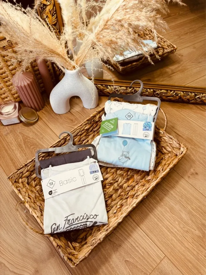 Taille 8 ans lot de 2 pyjamas 2 pièces coton fin et flanelle fille Tex gris bleu Neufs 🌷