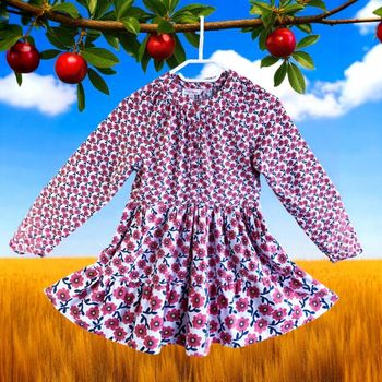 DPAM - ROBE FILLE MOTIF FLEURS, BAS ÉVASÉ AVEC VOLANT & TEINTES LUMINEUSES 10A