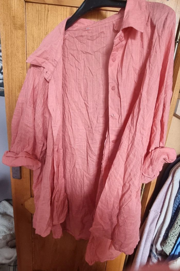 Chemise lin kiabi neuve jamais portée sans étiquette 52 saumon corail - photo numéro 5