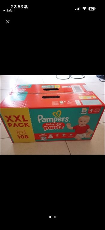 1 cartons couches pack XXL Pampers baby dry pants taille 4 