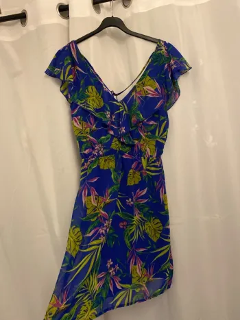 Robe d’été fluide tropicale bleue – taille S