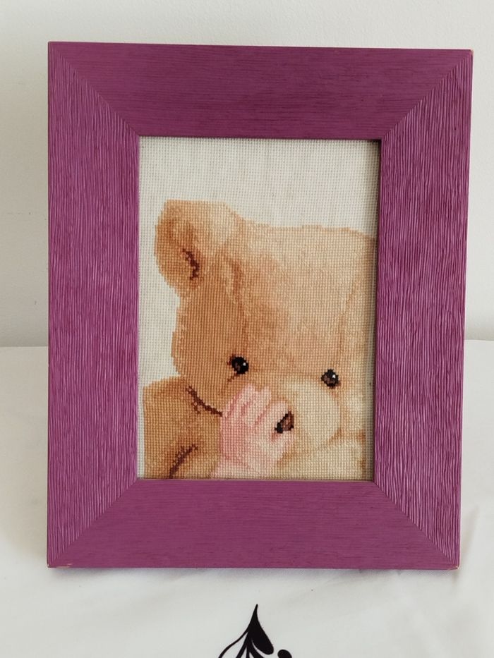 Cadre en bois à poser lilas caneva thème nounours main de bébé 13cmX18cm