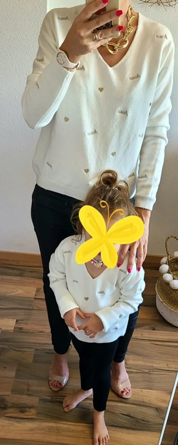 Mère Fille Pull assorti avec broderie - Blanc - Neuf avec étiquette - Plusieurs tailles disponibles - photo numéro 3