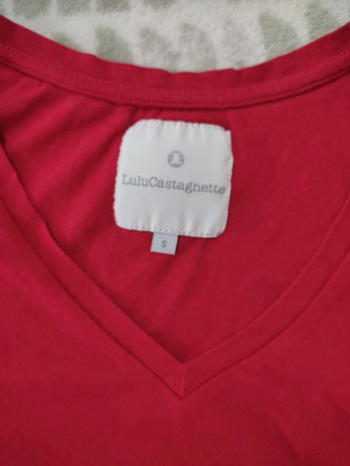 Tee-shirt manches courtes col v rouge lulu castagnette taille s 36 - photo numéro 4