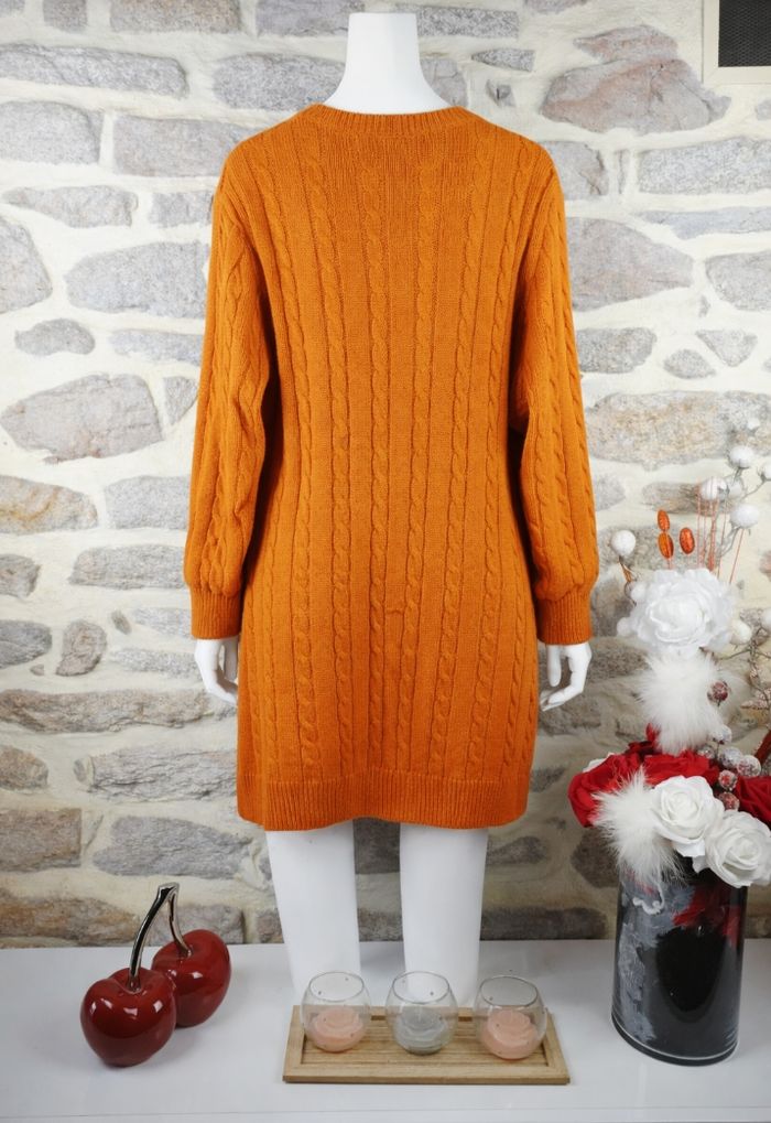 Robe pull en tricot maille tressée miel ambré terre de Sienne Femme taille 52 marque Boohoo 🪷 - photo numéro 2