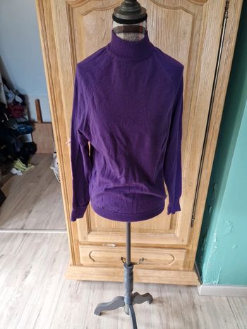 Pull fin col roulé laine mérinos taille 38 violet  vintage