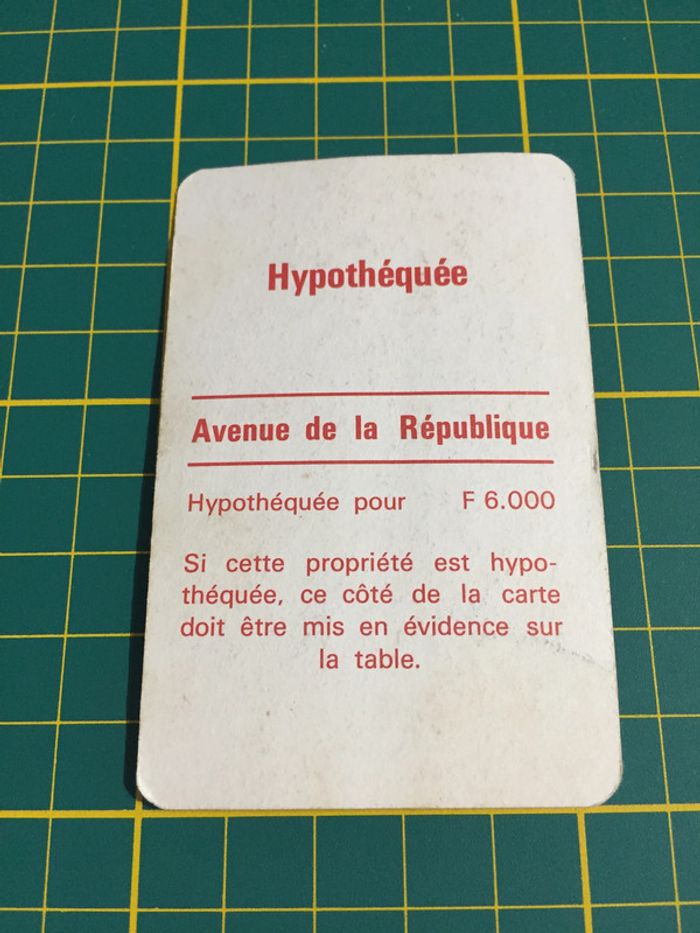 Carte Avenue de la République pièce détachée Monopoly Miro Parker company #A63 - photo numéro 2