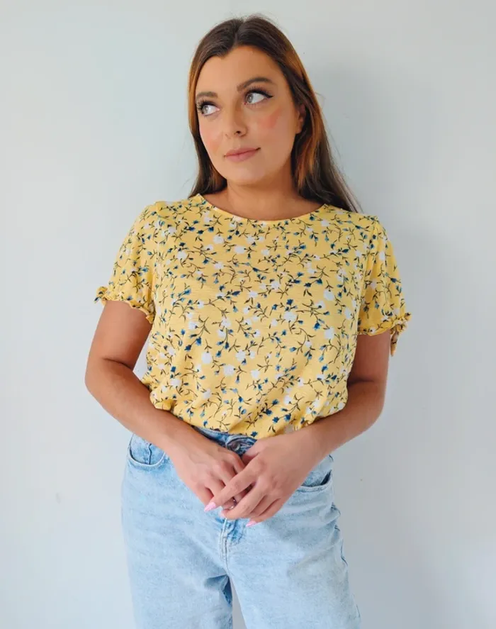 T-shirt jaune fleuri ample romantique moderne cache-cache taille 38 - photo numéro 2